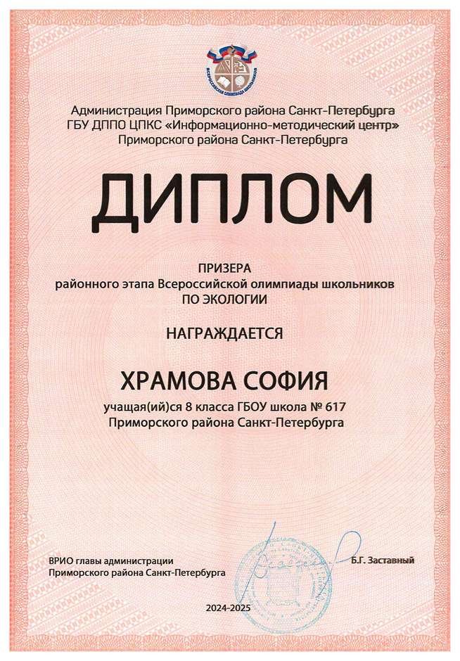 2024-2025 Храмова София 8л1 экология (Цымбал А.А.)